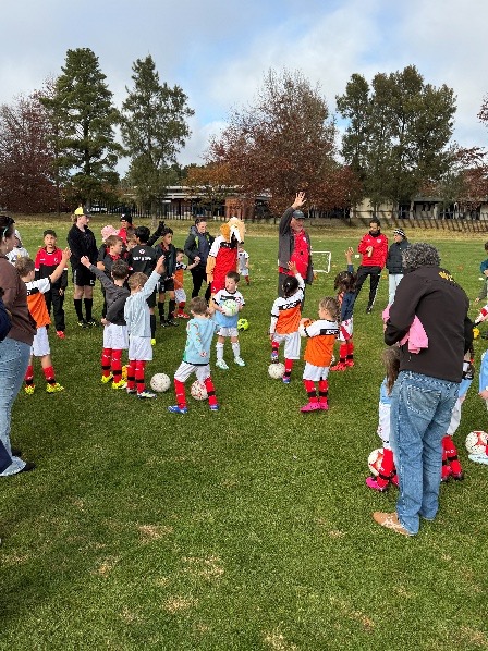 MiniRoos Under 5 and Under 6 players during a skills session