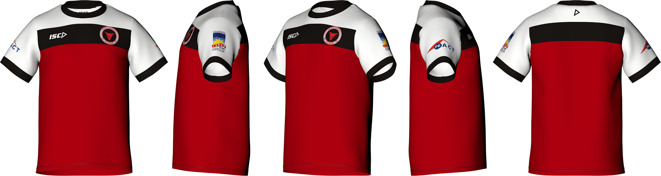 Belwest polo shirt front, side and back views