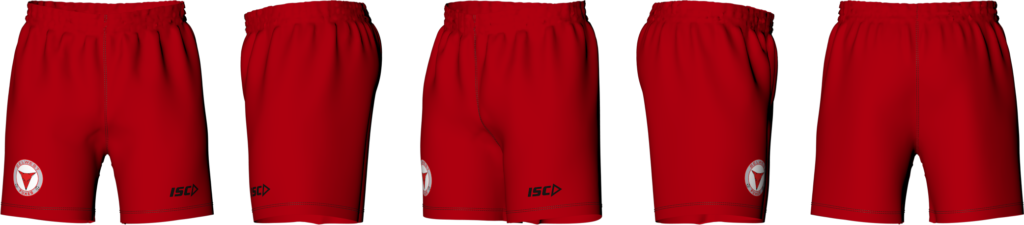 Belwest red shorts front, side and back views